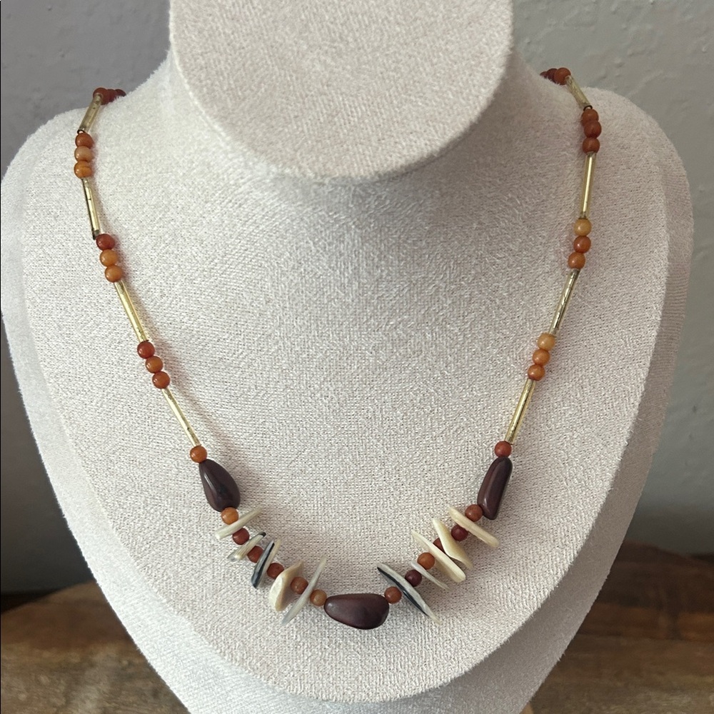 Unique Vintage Brown and Cream Beaded Necklace